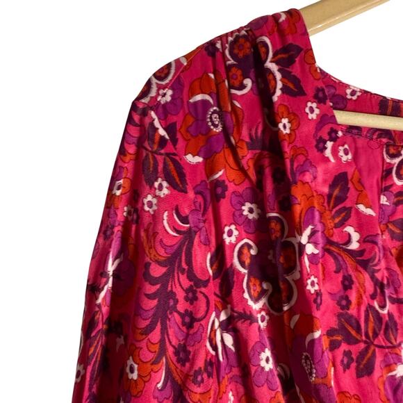 Maeve Anthropologie Pink Floral Print Long Sleeve Wrap Mini Dress Size Medium - Picture 8 of 16